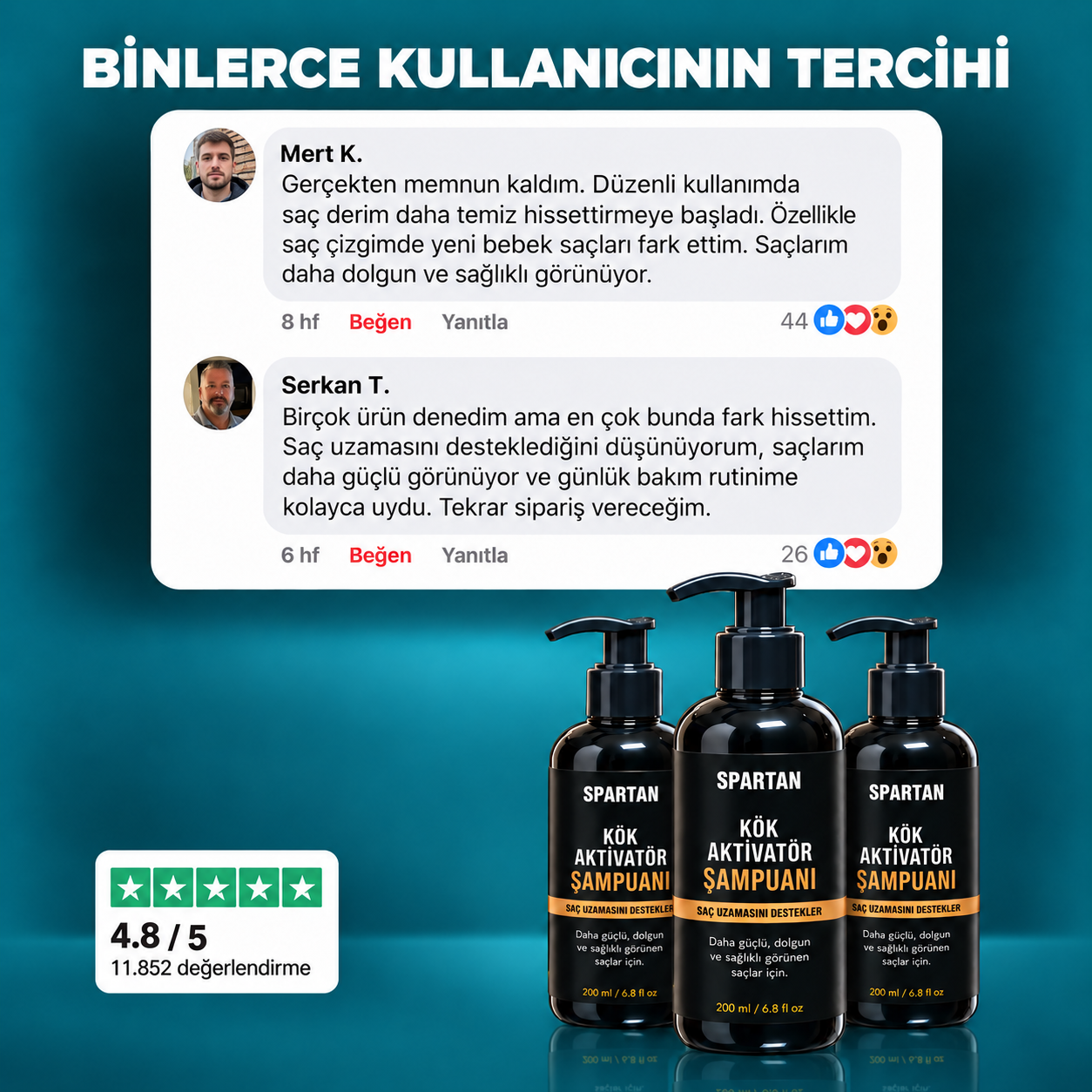 Spartan şampuan kullanıcı yorumları ve üç şişelik paket